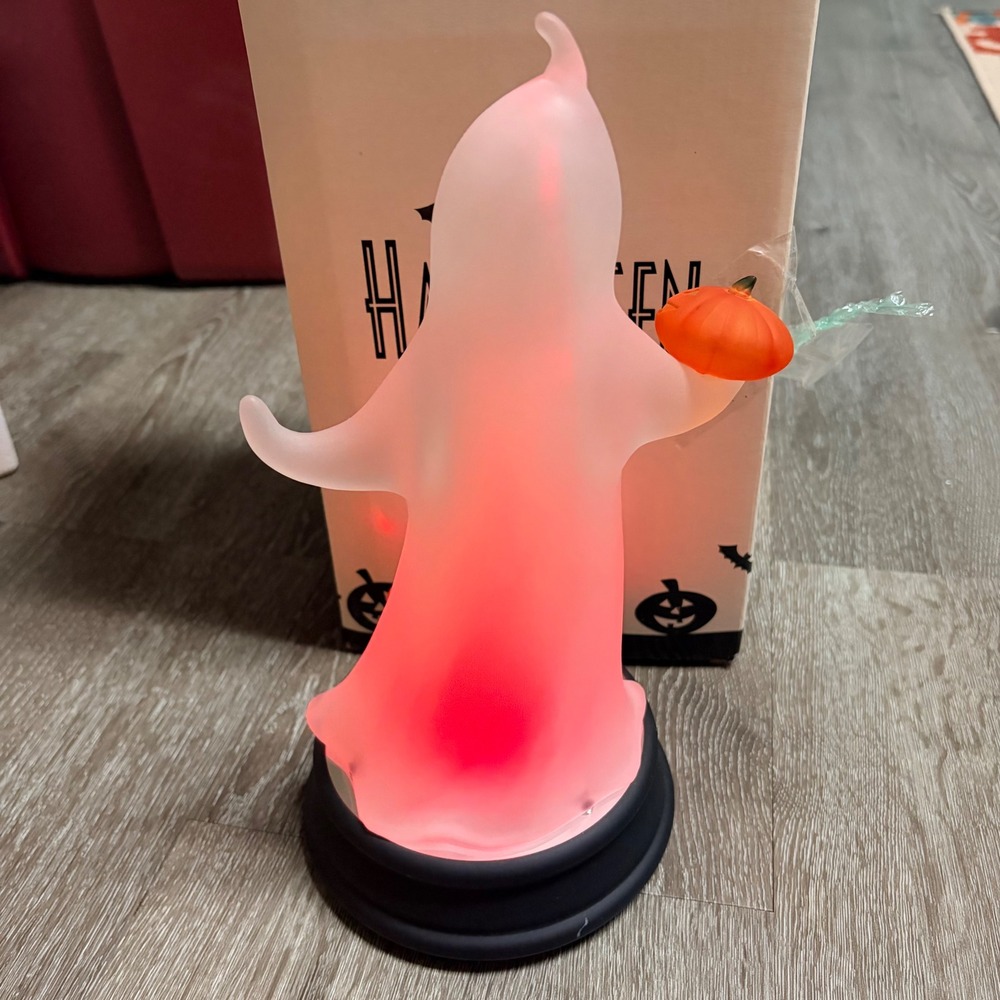 Halloween Color Changing LED Ghost Figurine with Pumpkins Tabletop Decor - Picture 6 of 6